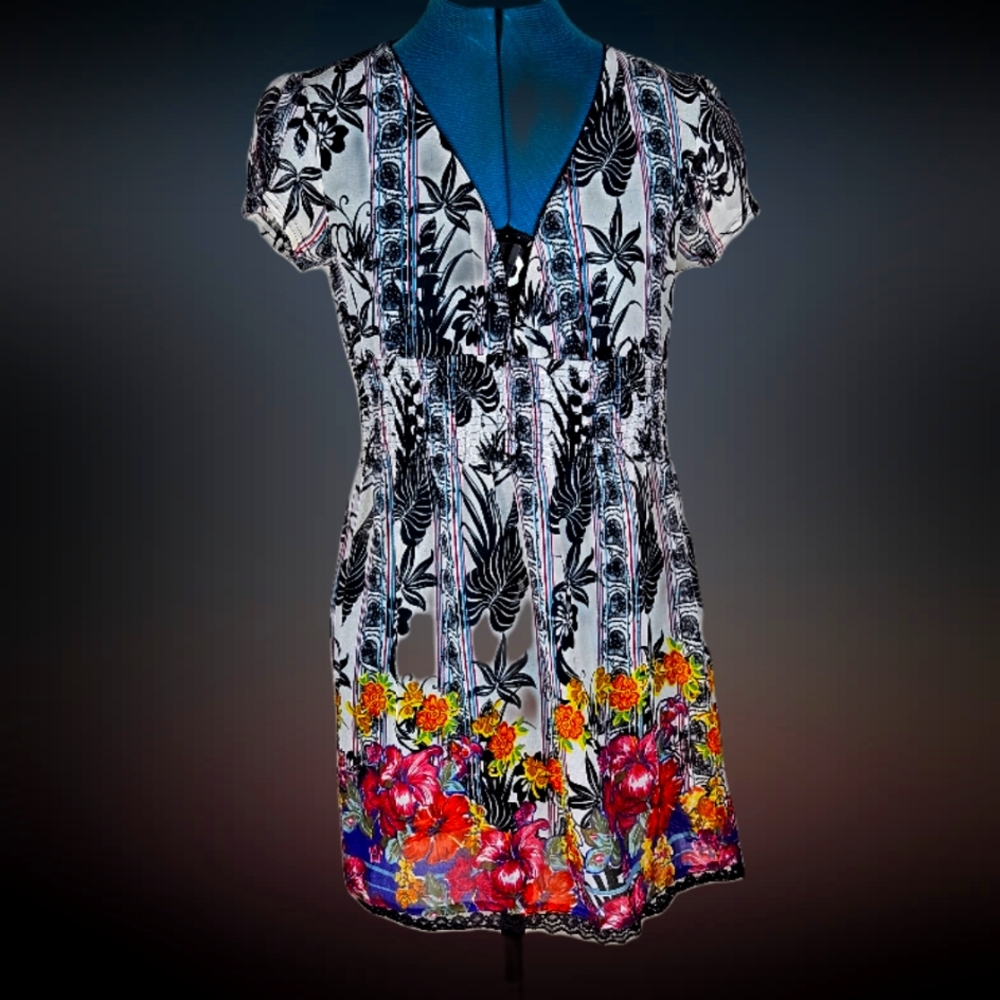 Charolette Russe- Sheer mini dress , Black floral, size small